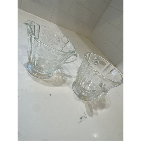 Madrid Clear Depression Glass Creamer & Sugar Federal Glass Company Vintage - Picture 10 of 15